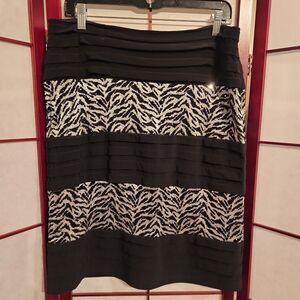 R & M Richards Sheer Black/Silver Glitzy Pencil Midi Skirt